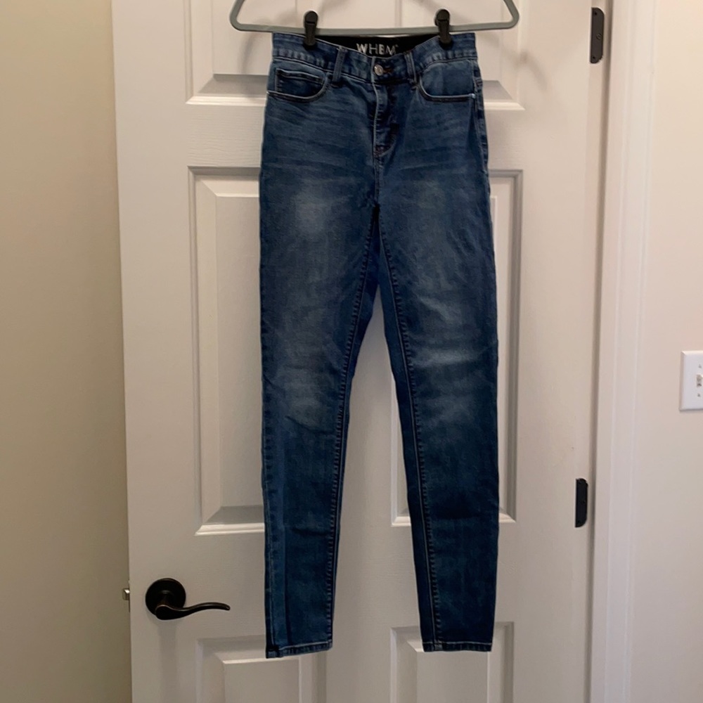 Women size 2R denim jeans in medium wash.